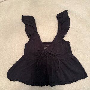 American Eagle V neck charcoal keyhole crop top XS